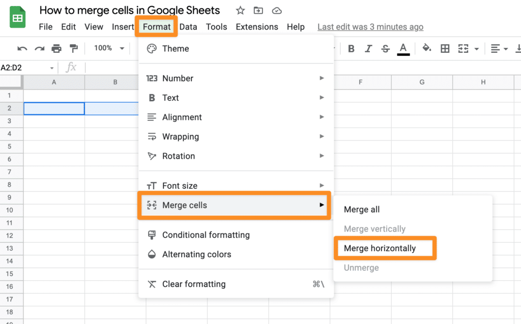 format menu merge cells