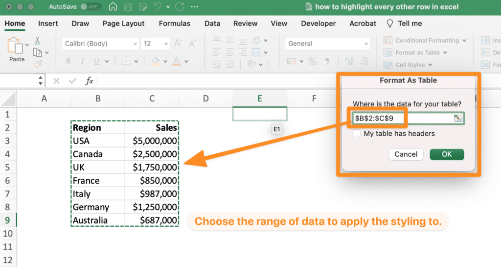 select cells to be formatted