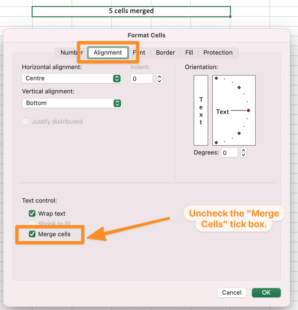 Uncheck Merge Cells Check Box