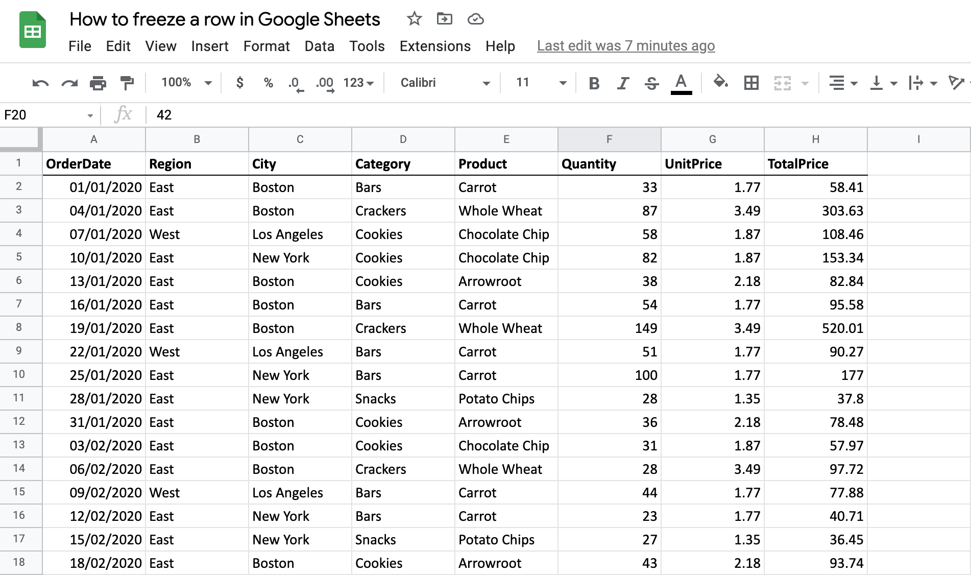 How Do I Freeze The Top Row In Google Sheets