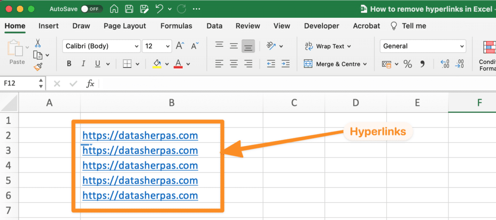 Excel Spreadsheet with hyperlinks