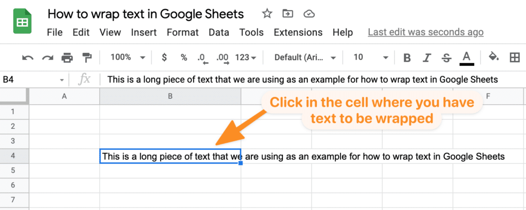 Click in the cell where you need to wrap text