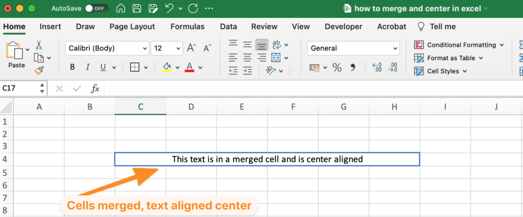 how to merge and center in excel