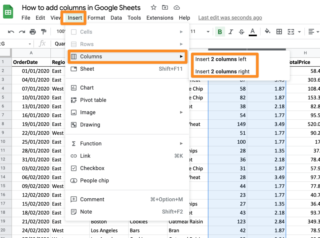 How To Add Columns In Google Sheets