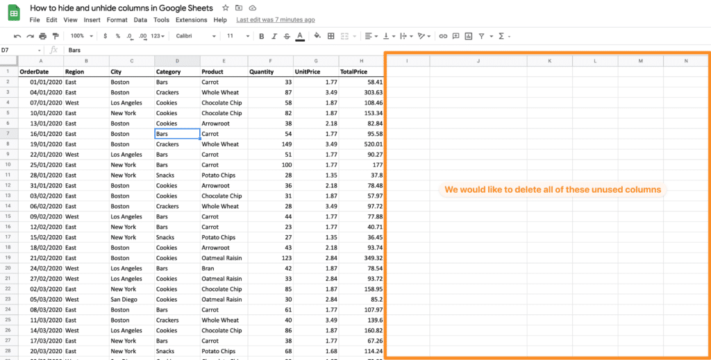 Delete all unused columns