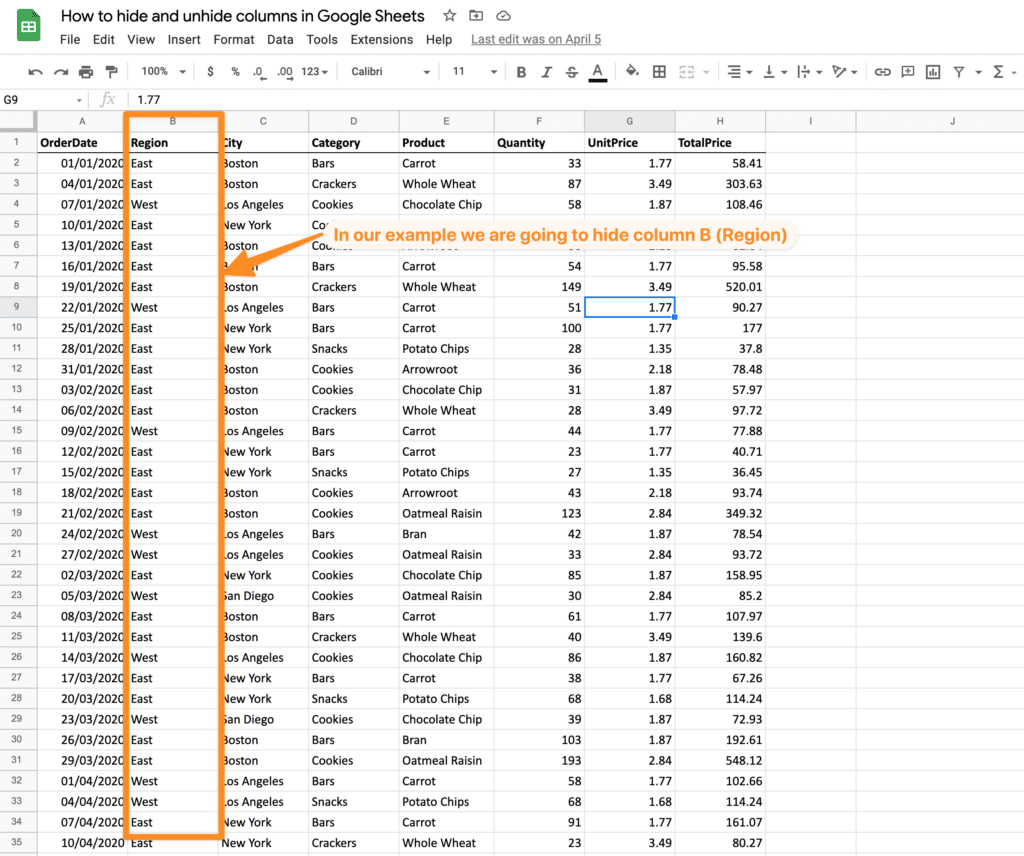 How To Hide And Unhide Columns In Google Sheets