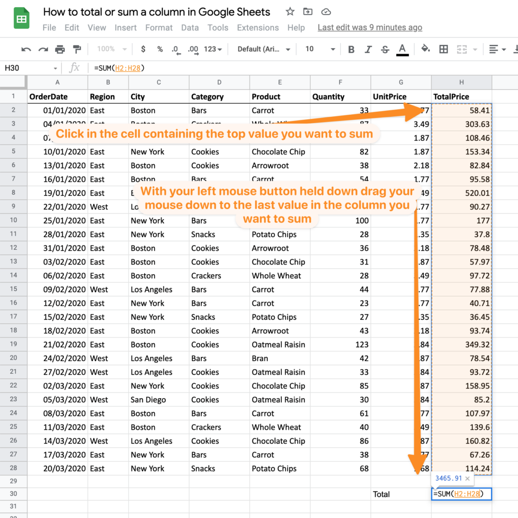 Select cells to sum