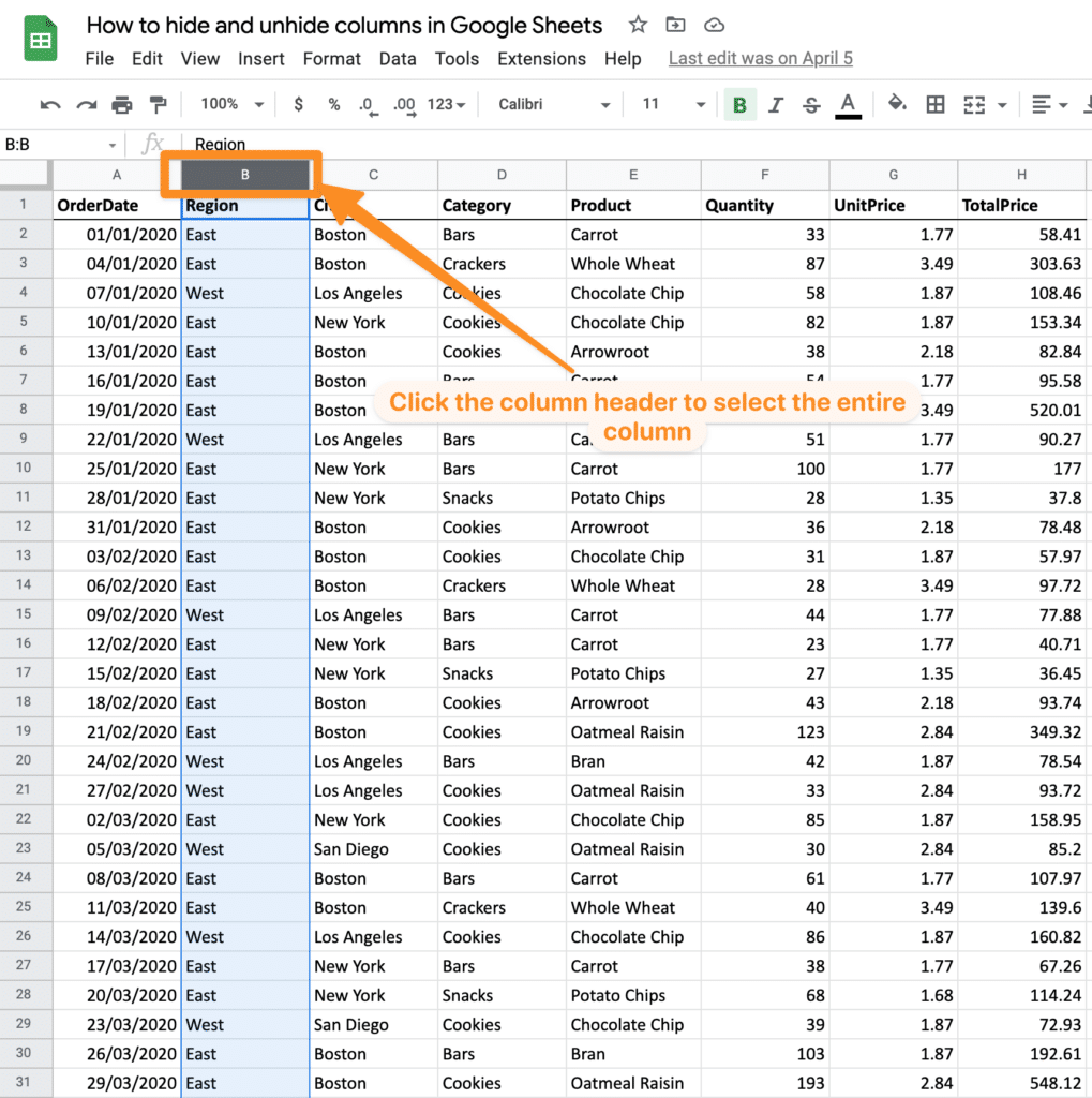 How To Hide And Unhide Columns In Google Sheets