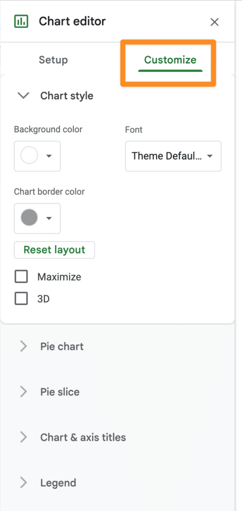 Navigate to the customize tab in the Chart editor